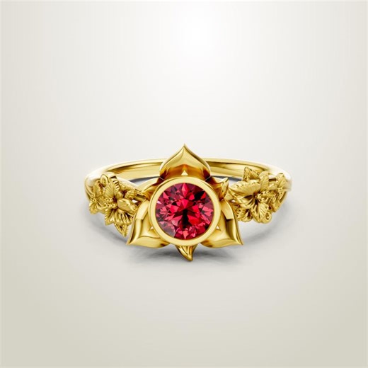 Ruby Flower Tulip Ring, 18k Gold Vermeil Floral Cluster Band, Red Gemstone Nature Jewelry, Romantic Botanical Ring, Gift for Women - Etsy
