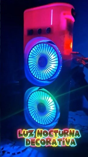 Doble ventilador portátil con nebulizador - Torre rotatoria con luces LED 🌬 #verano