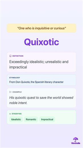 QUIXOTIC: One who is inquisitive or curious | One Word Substitute | Wordrella