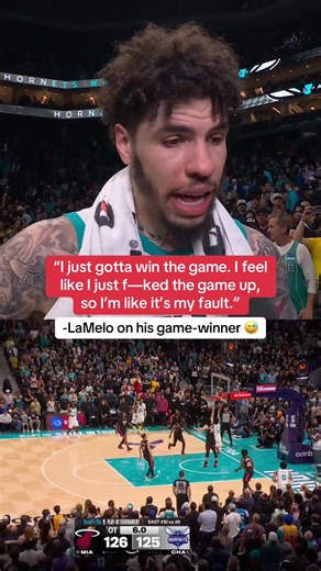 LaMelo keeping it real after game-winner vs. Heat 😂🫡 #nba #basketball #lameloball #hornets