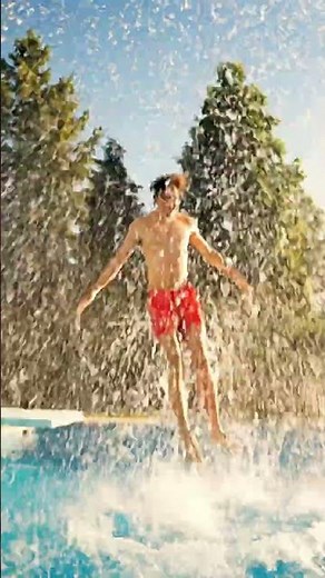 Giant Water Balloon Explodes in Slow Motion Pool Jump!