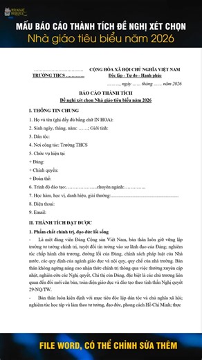 Template for Achievement Report for Nomination of Exemplary Teacher 2026