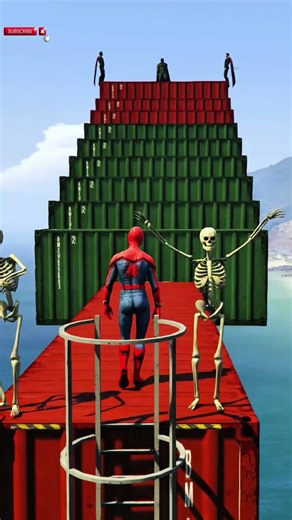 💀 Spiderman Ragdoll Fails Jump in GTAv #🕸️🔥shorts #gta5 in Ep 16| موت على المنحدر الحلزوني في GTA 5