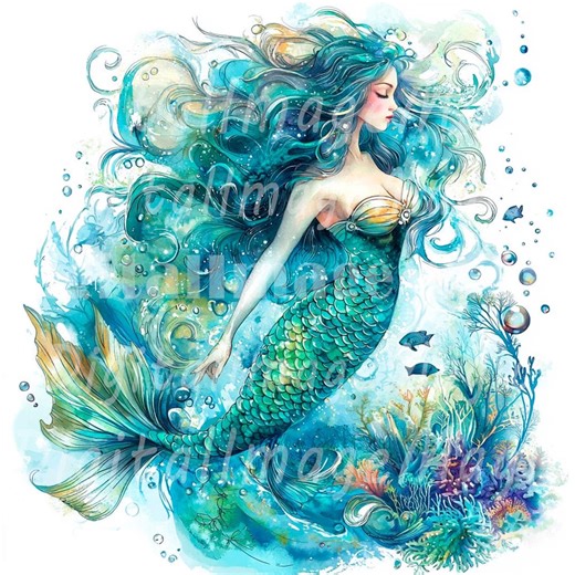 24 Watercolor Mermaid Clipart, Mermaid Fashion, Printable Watercolor Clipart, High Quality JPG, Digital Download, Paper Craft, Junk Journals - Etsy
