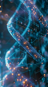 A computer generated image of a DNA strand with red and blue colors. The image is abstract and has a futuristic feel to it. Vertical video