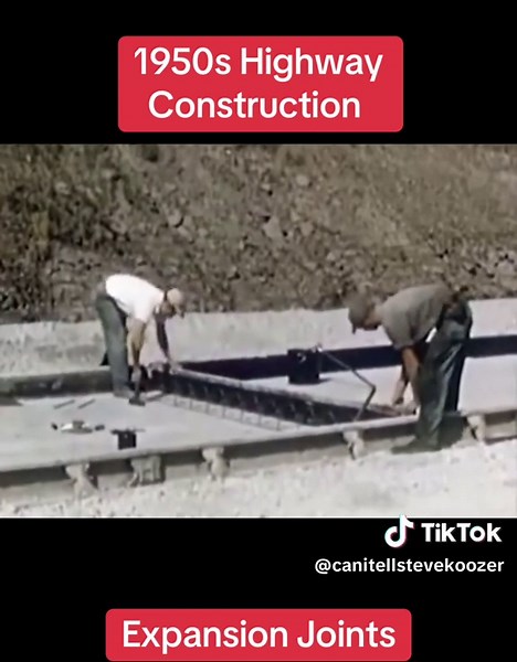 1950s Highway construction film clip showing the installation of expansion joints. #fyp #construction #concrete #concretelife #history