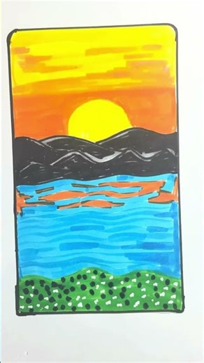 How to draw Sunset Easy for Beginners #satisfyingart #shortsfeed #shortstoday #shorts #easydrawing