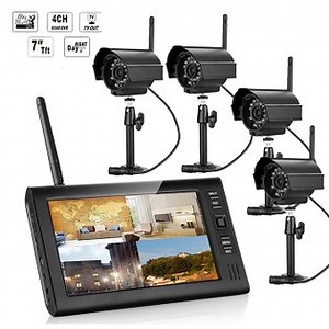 Digital 2.4G Wireless Cameras Audio Video Monitors 4CH DVR Security
