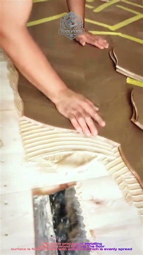 Patterned Wood Flooring Installation | Applying Floor Adhesive for a Precise Finish #shorts