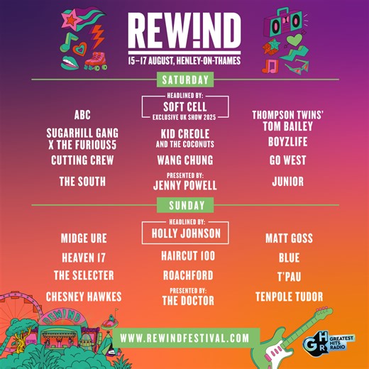The legendary REWIND FESTIVAL returns to Henley-on-Thames this weekend with majestic headliners Soft Cell & Holly Johnson. Bright sunshine and blue skies are forecast for the weekend, so relax & don't forget the sunscreen! - OriginalRock.net