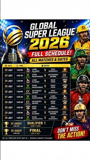 😱 Global Super League 2026 Schedule Finally Revealed! #shorts #superleague #a.asportsedits