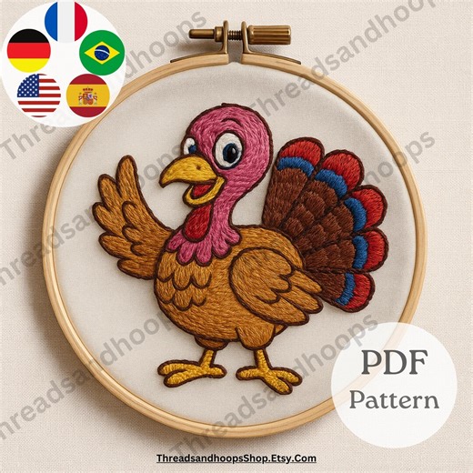 Cartoon Turkey Embroidery Pattern – Thanksgiving Hoop Art (PDF Pattern) - Etsy