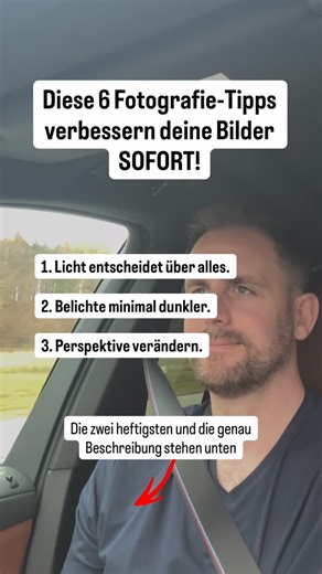Martin Baumgartner | Coach für Fotografie & Content on Instagram: "📸 Hier sind sechs Foto Tipps, die deine Bilder sofort verbessern. Drei siehst du im Video, die anderen stehen hier in der Beschreibung. 📲 Folge @foto.coach.martin für einfache Fotografie Tipps, die wirklich Ergebnisse bringen. ✨ Tipp eins: Licht entscheidet über alles. Gutes Licht macht aus jedem Bild ein starkes Bild. Fensterlicht, Schatten oder Golden Hour wirken immer besser als direkte Sonne. ✨ Tipp zwei: Belichte leicht du