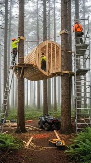 Building an Amazing Treehouse Bridge in the Forest 🌲 | Next Level Woodwork #Treehouse #Woodworking