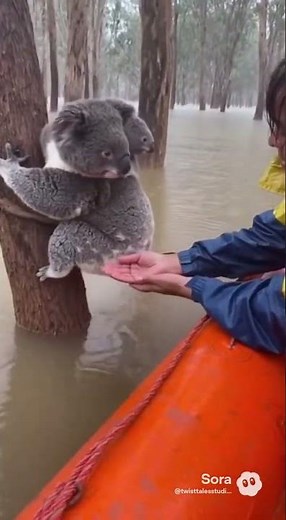 Unbelievable! Stranded koala reaches for rescue in massive flood. It’s so dangerous! #koala