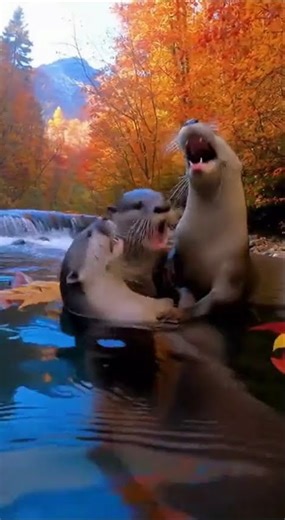 An Autumn Tussle 🍂 Playful Wildlife Battle in the Fall Forest