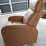 Swivel Rocker Recliner Chair, Manual Leather Recliner, Glider Rocking Recliners 360°Swivel Nursery Reclining Chairs with Adjustable Headrest/Highback for Living Room, Khaki