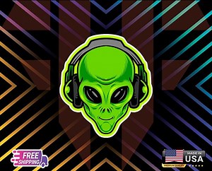 Alien Wearing Headphones Sticker: Laminated Vinyl Decal