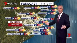 Partly Cloudy. Early showers followed by a fine & mild day with lengthy sunny breaks. 25 in the City, 28 in the West. Weather Report with Meteorologist David Brown. Sydney 7 Day weather forecast http://bit.ly/7NewsSydneyWeather Download the 7 News app: http://yhoo.it/2a8SxYV #SydneyWeather #7News | 7NEWS Sydney