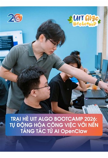 [UIT Algo Bootcamp]📚 RECAP BUỔI HỌC SÁNG 24/6 TẠI TRẠI HÈ HUẤN LUYỆN THUẬT TOÁN TINH HOA CÔNG NGHỆ UIT NĂM 2026 Sáng ngày 24/6, các trại viên UIT Algo Bootcamp 2026 đã có cơ hội tiếp cận những kiến thức và góc nhìn thực tiễn về AI thông qua hai nội dung đặc biệt. 🤖 Trong seminar “Tự động hoá công việc với nền tảng tác tử AI OpenClaw”, ThS. Nguyễn Ngọc Thừa đã giới thiệu về AI Agent và những điểm khác biệt so với các chatbot thông thường. Các trại viên được tìm hiểu cách thiết lập OpenClaw trên