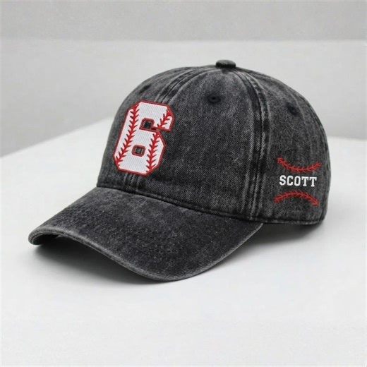 Personalized Washed Denim Baseball Cap | Custom Number With Baseball Stitching and Name | Vintage Dad Hat Embroidery | Gift for Him - Etsy