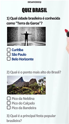 Desafio sobre o Brasil #desafio #quiz​ #brasil #conhecimento #aprender | Desafio de QI