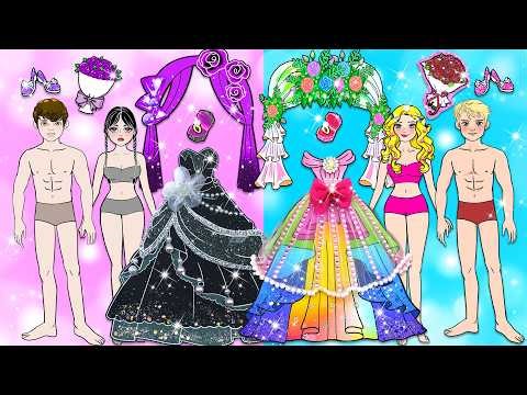 🌈DIY Paper🌈 Bride Makeover Challenge 💄 Rainbow vs Black Bride | Doll Craft Channel