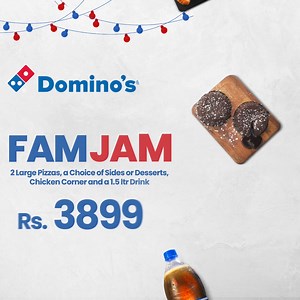 237 reactions · 5 comments | Family pizza night got bigger and better. Get the ultimate three course meal in one deal. FamJam for just Rs. 3899 Download the app: Play Store - https://bit.ly/2Wptg9p App Store - https://apple.co/2ZbXiKV Or place an order at www.dominos.com.pk | 021-111-366-466 #DominosPakistan #GreatnessbyDominos | Domino's Pizza | Facebook