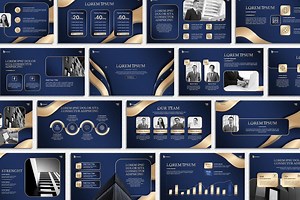 Luxury Powerpoint Template, PPT Blue and Gold, Modern Business Presentation, Marketing Strategy Slides, Pitch Deck Templates - Etsy