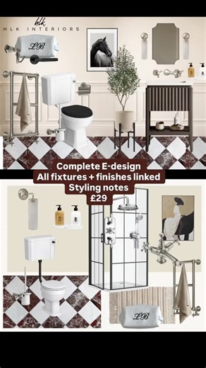 Harriet Kingdon on Instagram: "👋 Im Harriet, an interior designer, and I help everyday homes feel calm, considered and pulled together..without huge budgets or overwhelming design processes. This is a ready-made bathroom e-design inspired by @mollymae bathroom she posted @maebestore 💫 It gives you clear direction without needing a full design service. You’ll receive: • A downloadable bathroom moodboard • A complete scheme with all fixtures & finishes • An email with all product links so you ca