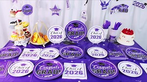 Graduation 2026 Decorations Tableware,189pcs White Purple Graduation Plates and Napkins Cups for Congrats Grad Class Of 2026 Party Supplies,Serves 25(Purple)