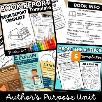 About the Author Template Pages and Book Report Templates 2nd Grade Reading
