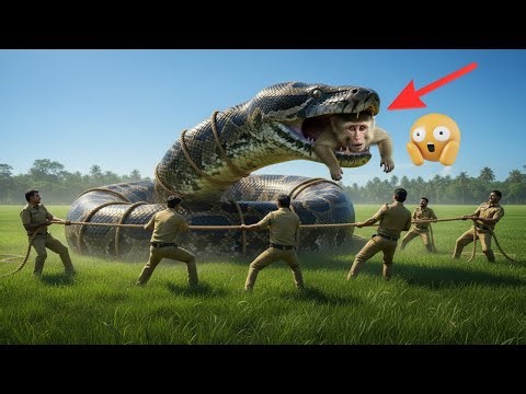 Brave Rescue Team Saves Monkey from GIANT Python Attack! 🐒🐍