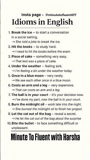 ✨Top 10Common Idioms in English with Examples | ‪@minutetofluent07‬ #shorts #english #speakenglish