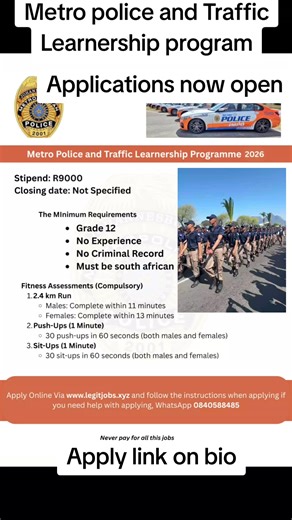 Metro police and traffic Learnership program open for applications apply link on bio #summer28 #southafrica #fyp
