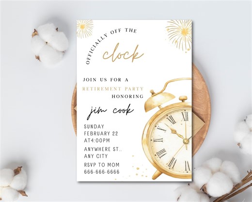 Retirement Party Invitation Template, Editable Canva 5x7 Printable, Officially off the Clock Invite - Etsy