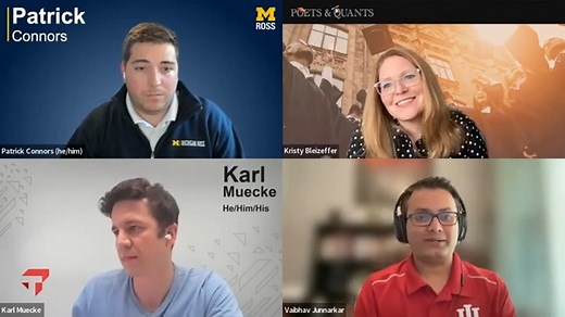 31K views · 126 reactions | Join this insightful conversation with alumni at Ross School of Business, Tepper School of Business at Carnegie Mellon, and Kelley School of Business to hear about the Online MBA student experience. We talk about reasons for choosing the degree, the curriculum and differences in programs, alumni engagement, and much more. #OnlineMBA #businessschool | Poets&Quants | Facebook