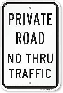 SmartSign 12 x 18 inch "Private Road No Thru Traffic" Metal Sign, 120 mil Aluminum Composite (ACM), Engineer Grade Reflective Material, Black on White, Made in USA