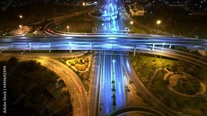 4K : Aerial time lapse in motion drone shot of freeway and interstate traffic. cars and light streaks. hyperlapse traffic