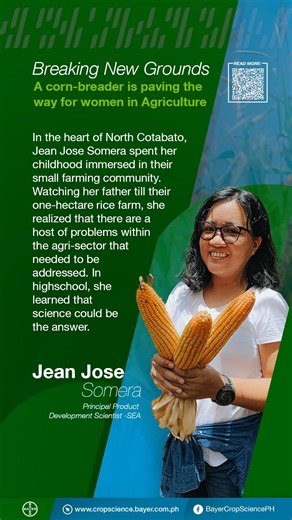 310 reactions | Dahil sa mga mananaliksik na katulad ni Jean, mas nagiging prominente na ang larangan ng agrikultura at agham ay para sa lahat, kahit ano man ang iyong kasarian o katayuan. Basahin ang buong karanasan ni Jean Jose Somera. I-scan ang QR code na nasa video o di kaya ay i-click ang link na ito: https://tinyurl.com/5bbzc6k2 #GROWinAgri #TeamBayer #hungerfornone | Bayer Crop Science Philippines | Facebook