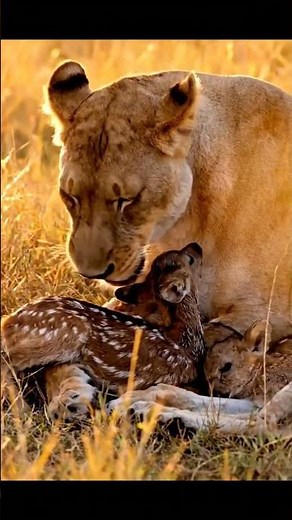 Mother Lion Shows Incredible Kindness by Feeding a Newborn Deer | Rare Wildlife Moment| 8k scene