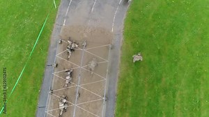 An aerial over an obstacle course during army basic training.