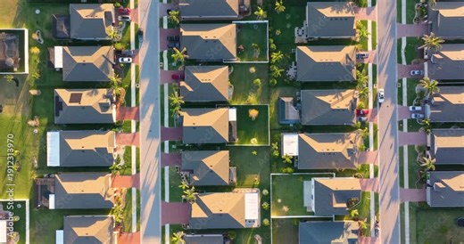 Gated community with expensive houses between green palm trees in southwest Florida. Premium housing development in the USA.
