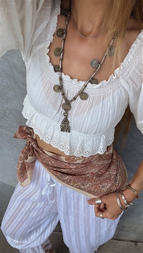 Outfit diaries at Tree of Life HQ 🤍✨ we are still majorly crushing on the Story Book bloomers paired to perfection with the Sweet Pea Top • vintage silks jewels to accessorise for your long weekend outfit inspo 🦢 | Tree of Life