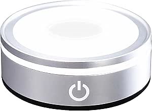 LED Light Base for Crystal Art - Round Plastic Display Stand with 4 Colors & 3 Modes, Battery/USB Powered Non-Slip Platform for 3D Glass Spheres,Silver