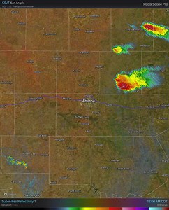 115 AM Radar Loop: One storm has pushed east of the area and dissipated, but a new storm has developed near Roby in Fisher County. This storm will also move southeast to near Rotan and into western Jones County. If the storm can survive that long, it may eventually approach Abilene but that wouldn’t be until after 3 AM. Some gusty winds, small hail, and frequent lightning are likely with this storm and we will continue to monitor to see if strengthens more. | US National Weather Service Abilene/