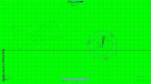 Hud animation showing webdesign elements in a sci-fi space setting with green grid background and digital graphics