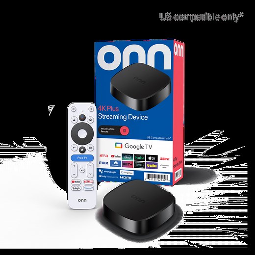 onn 4K Plus Streaming Device, Google TV - Ultra-fast Streaming, Stunning 4K UHD, 16GB Storage, 2GB RAM, Dolby Vision & Atmos, Remote with Voice Control