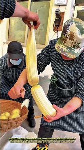 Hand stretching & cutting sugar candy process for handmade sweets