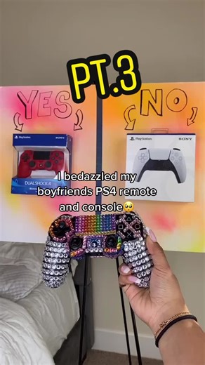 Part 3 of trying to make it up for bedazzling his PS4 🙈 Like for part 4💕 IG: @ingridxlove_ @r3cee #fyp #foryoupage #cute #couple #reaction #gamer